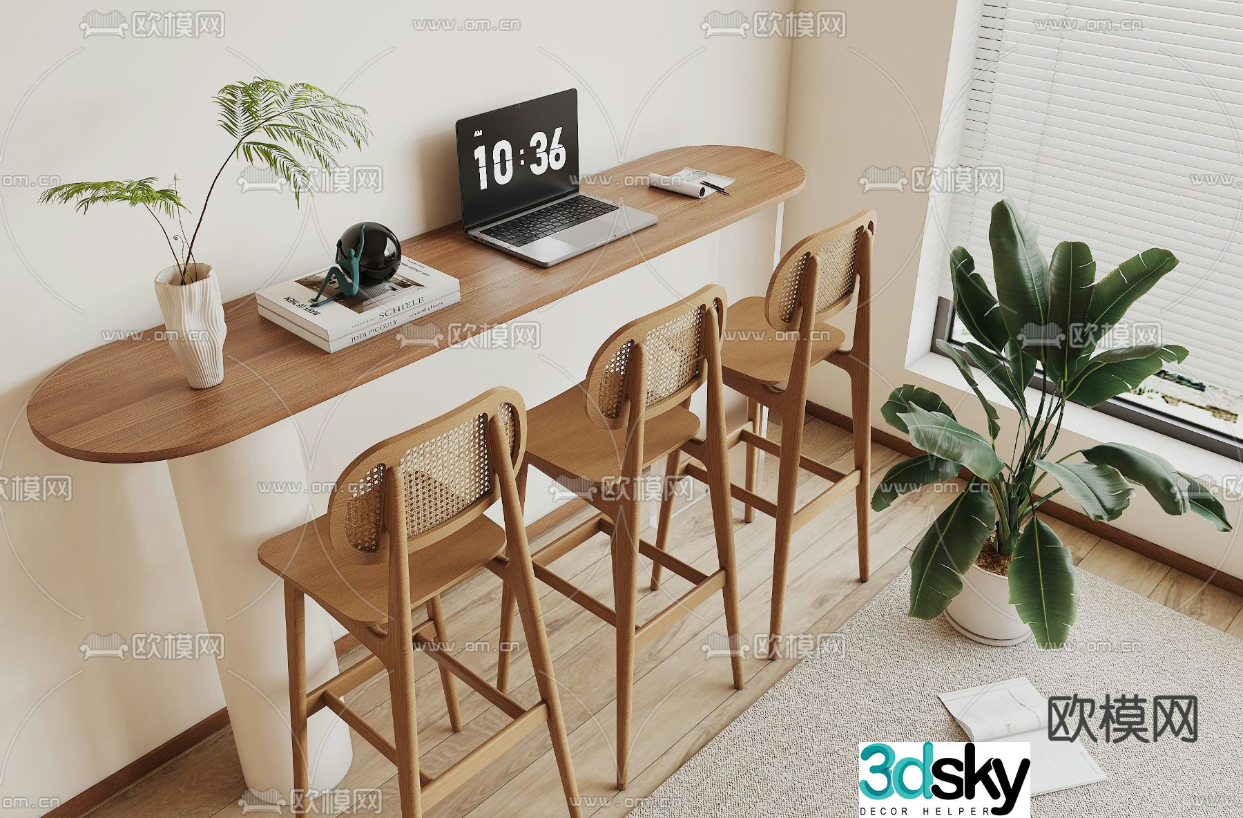Solid wood bar chair 3d model