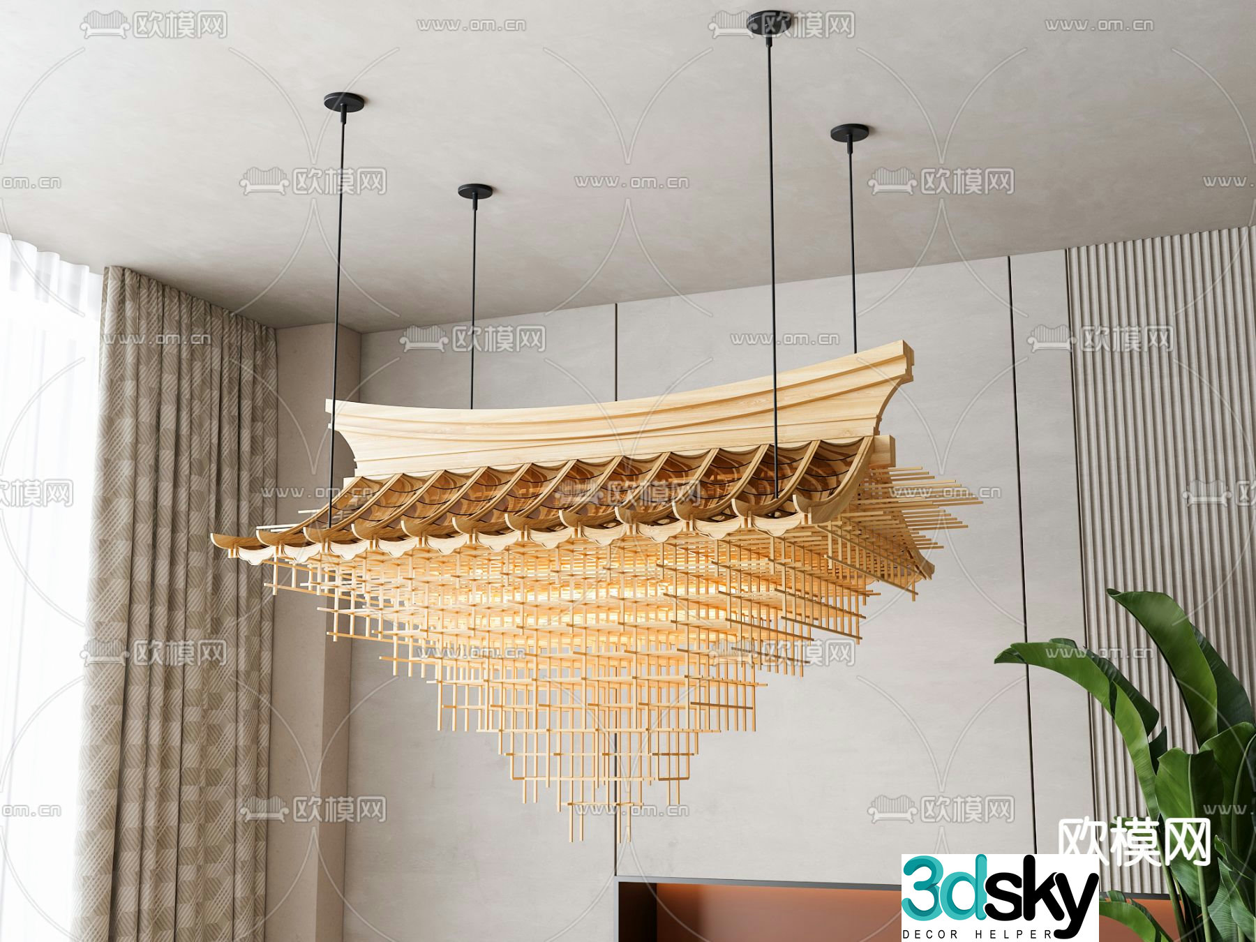 New Chinese Chandelier Tower Chandelier 3D Model