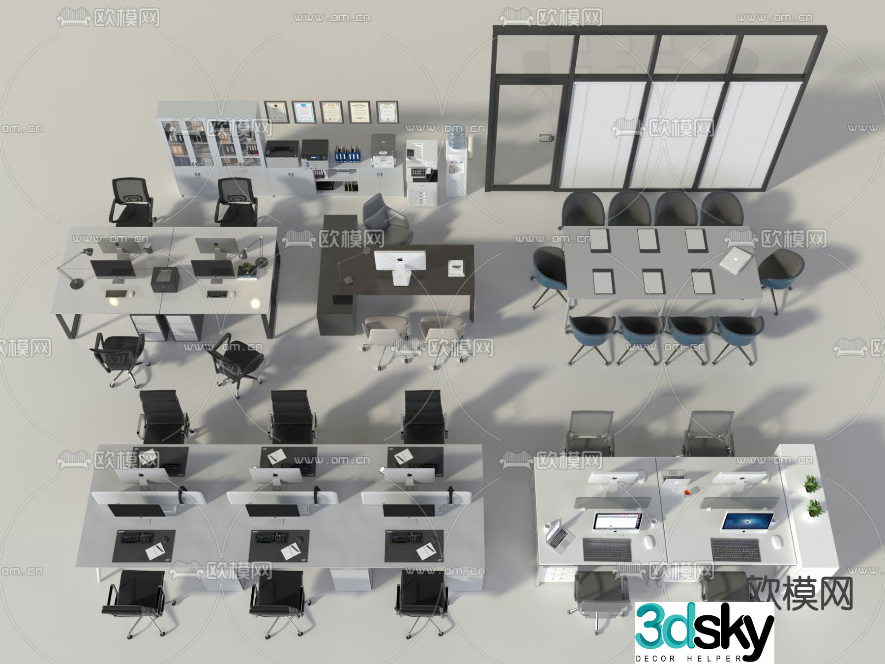 Office desk and chair post conference table and chair 3d model