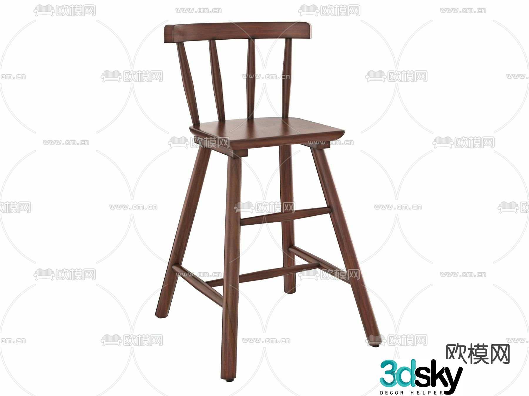 Solid wood bar chair 3d model