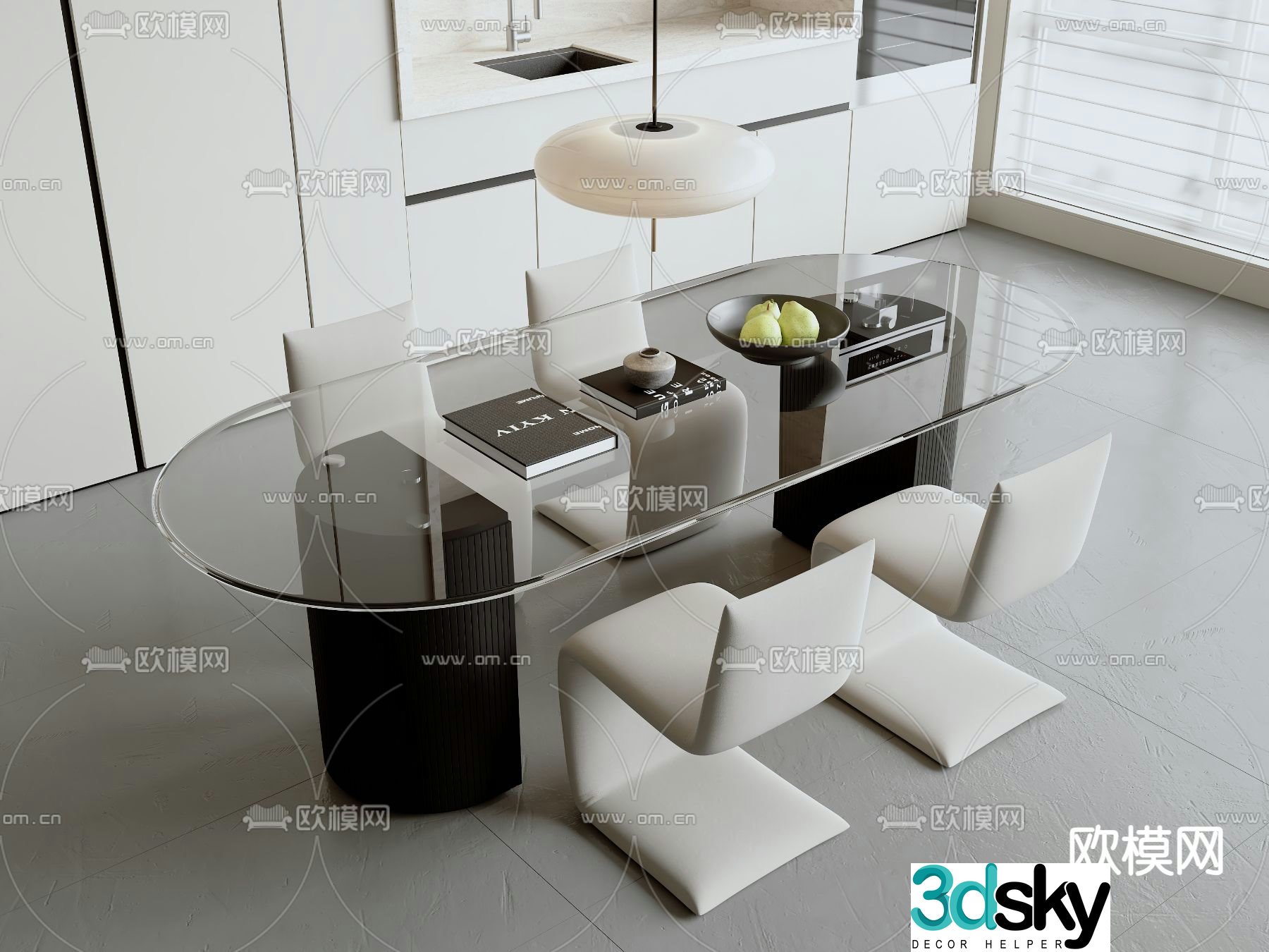 Oval dining table and chairs glass dining table 3d model