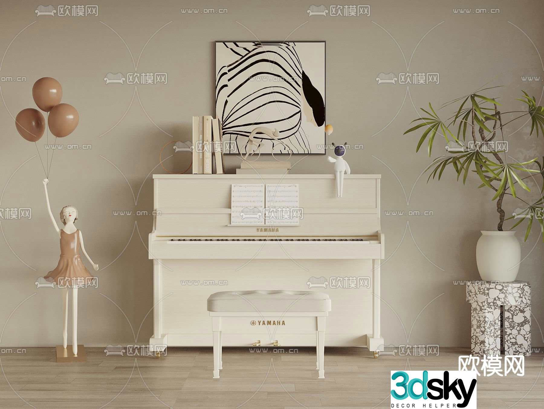 white piano 3d model