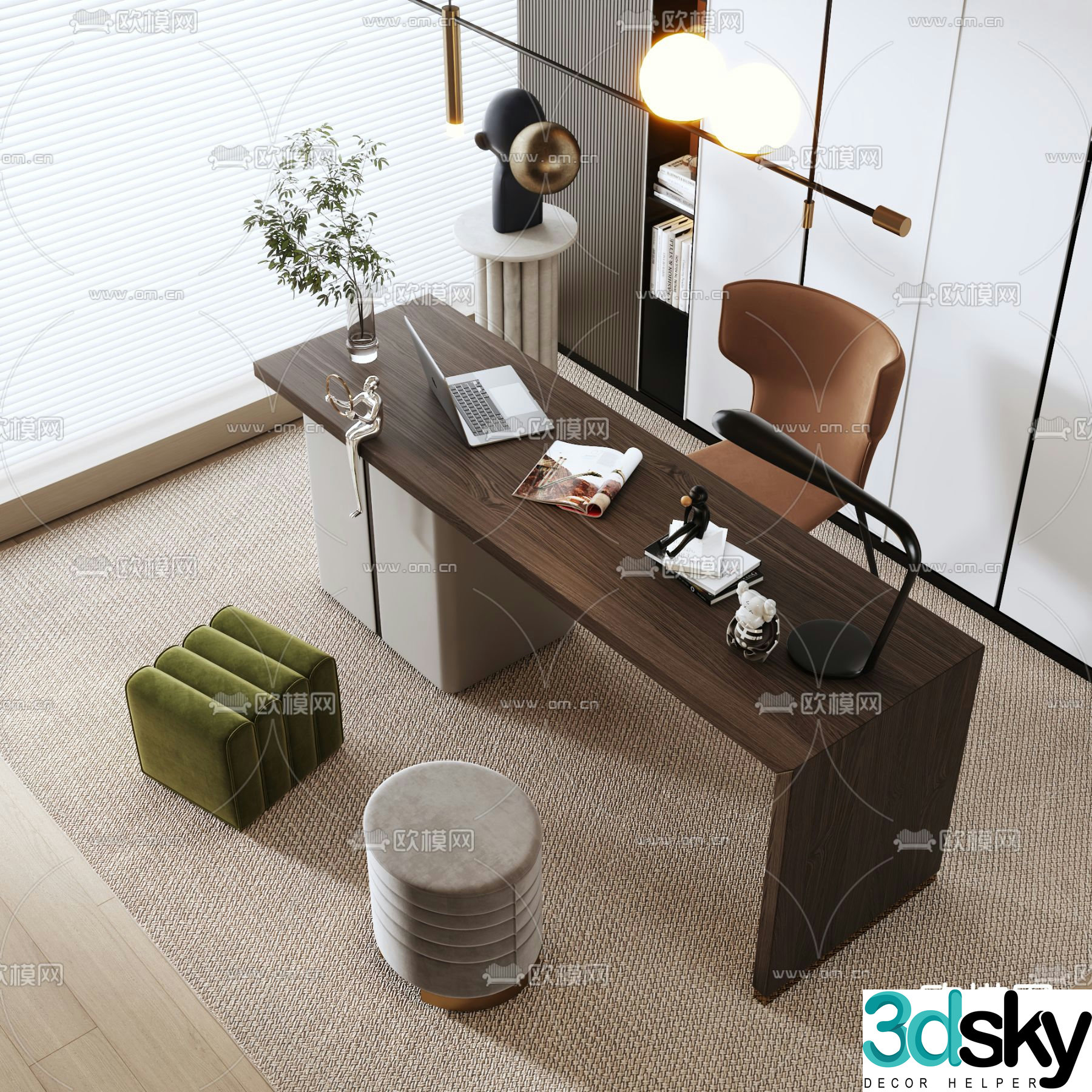 Modern office desk and chair pole computer desk and chair 3d model
