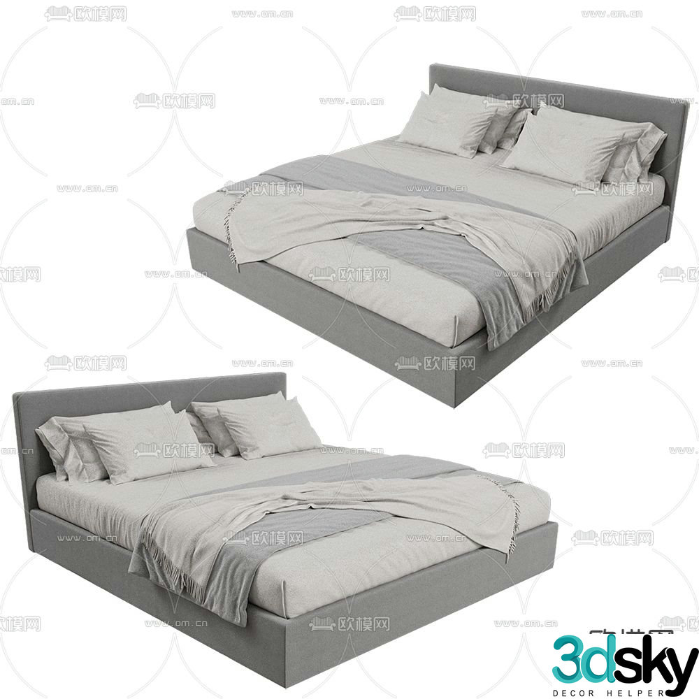Beds one modern double bed 3d model