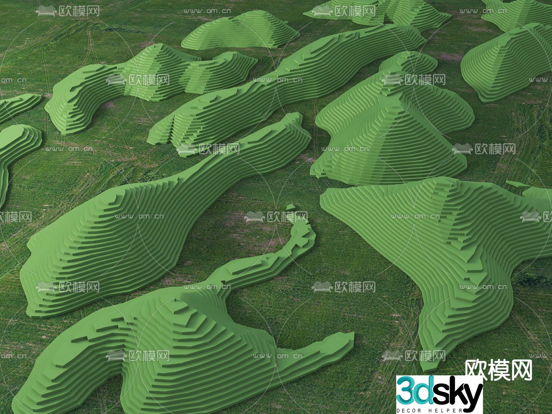 Terraced fields micro terrain landscape mountains mountains 3d model