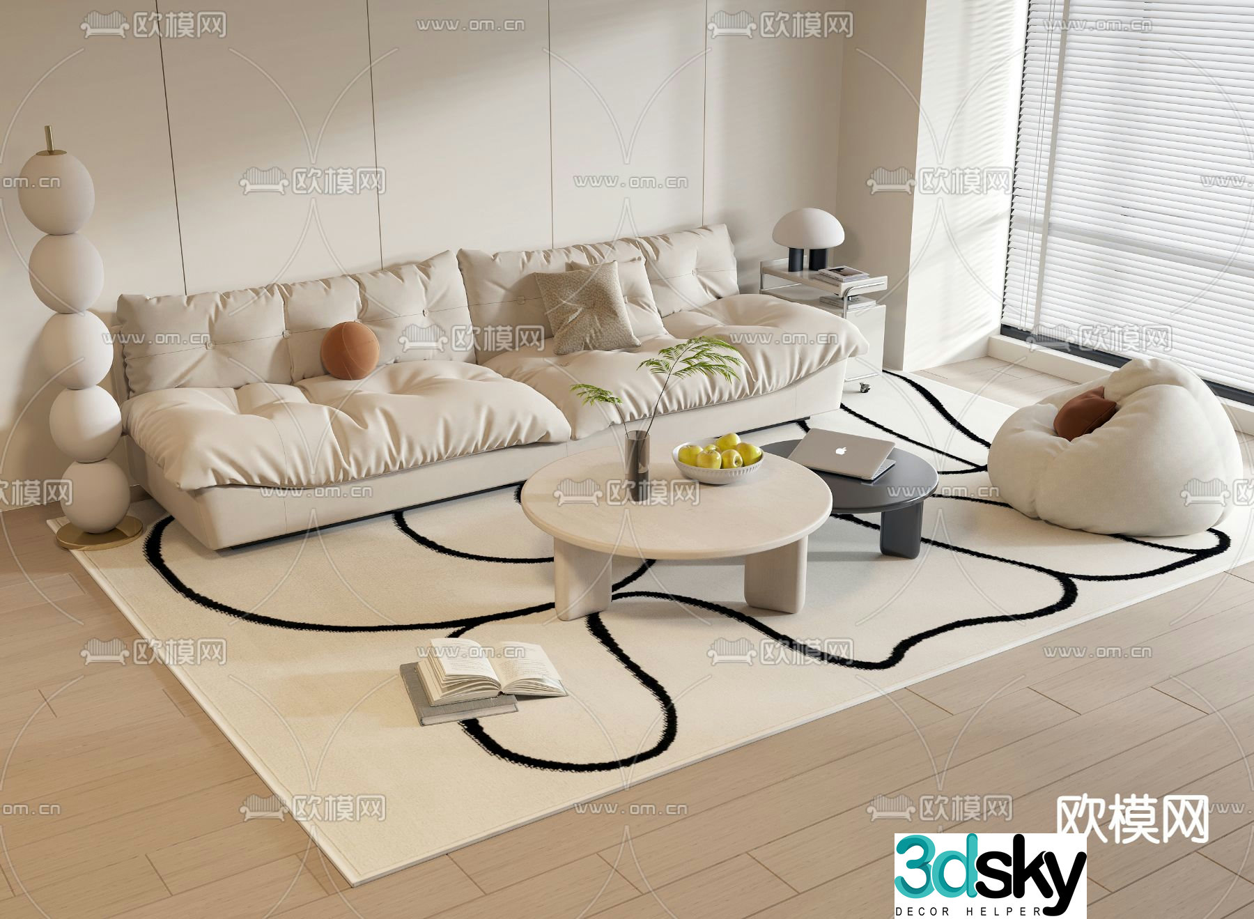 Cream style modular sofa 3d model