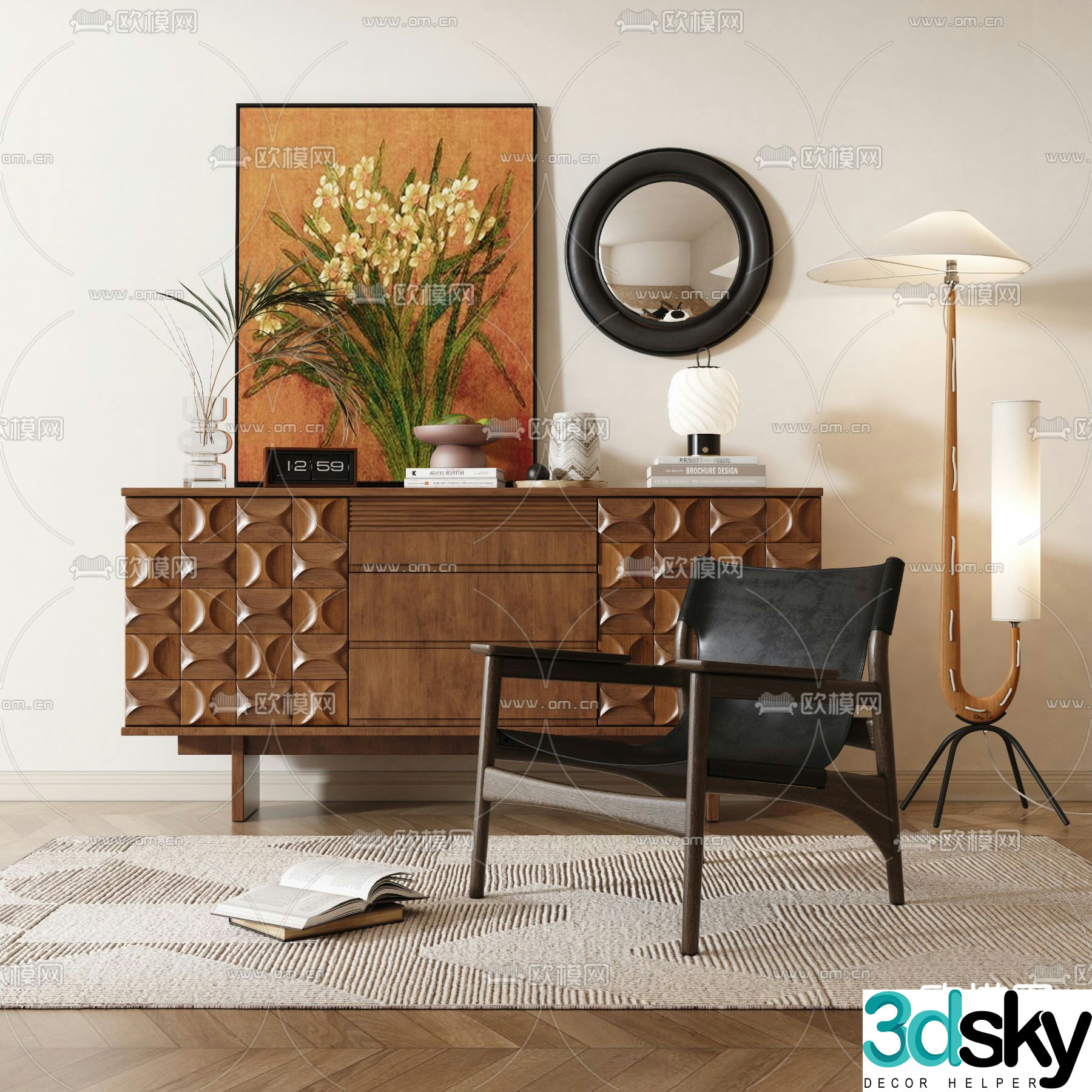 Wabi-sabi style entrance cabinet 3D model