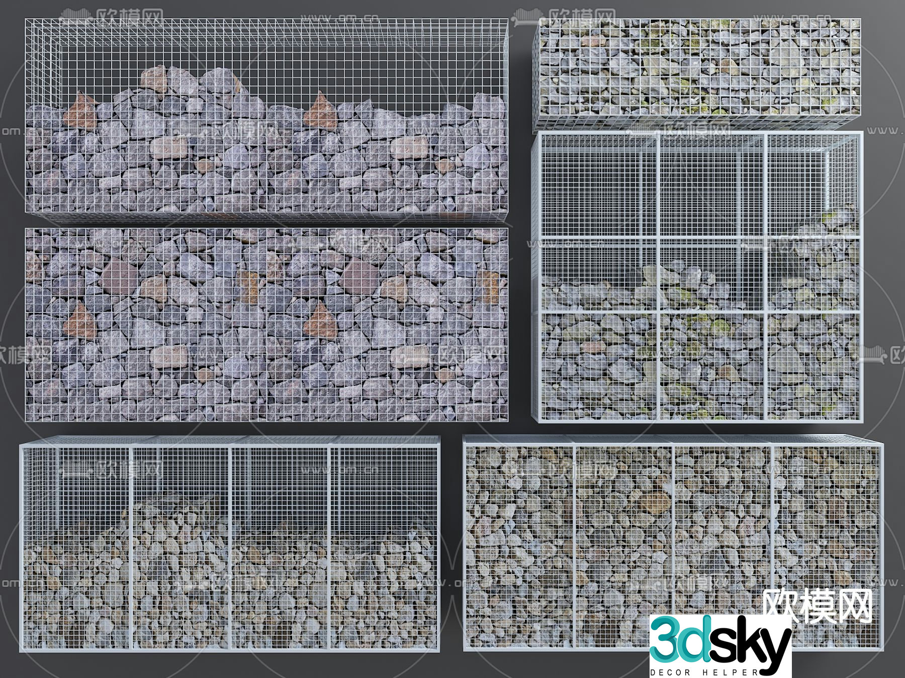 Landscape gabion iron mesh gravel block retaining wall 3D model
