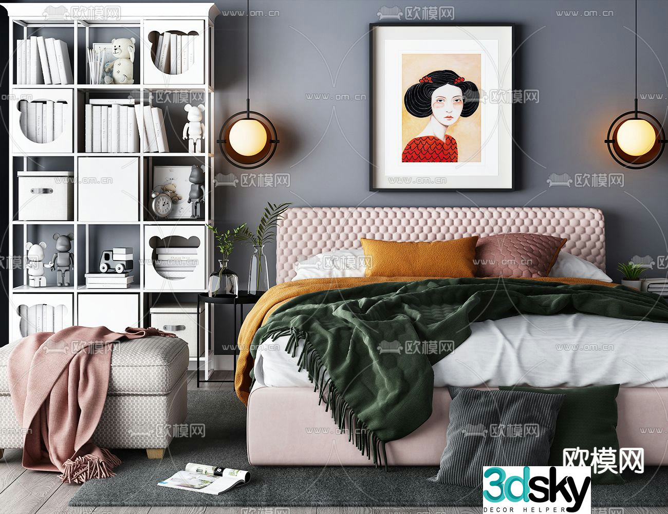 Modern double bed 3d model