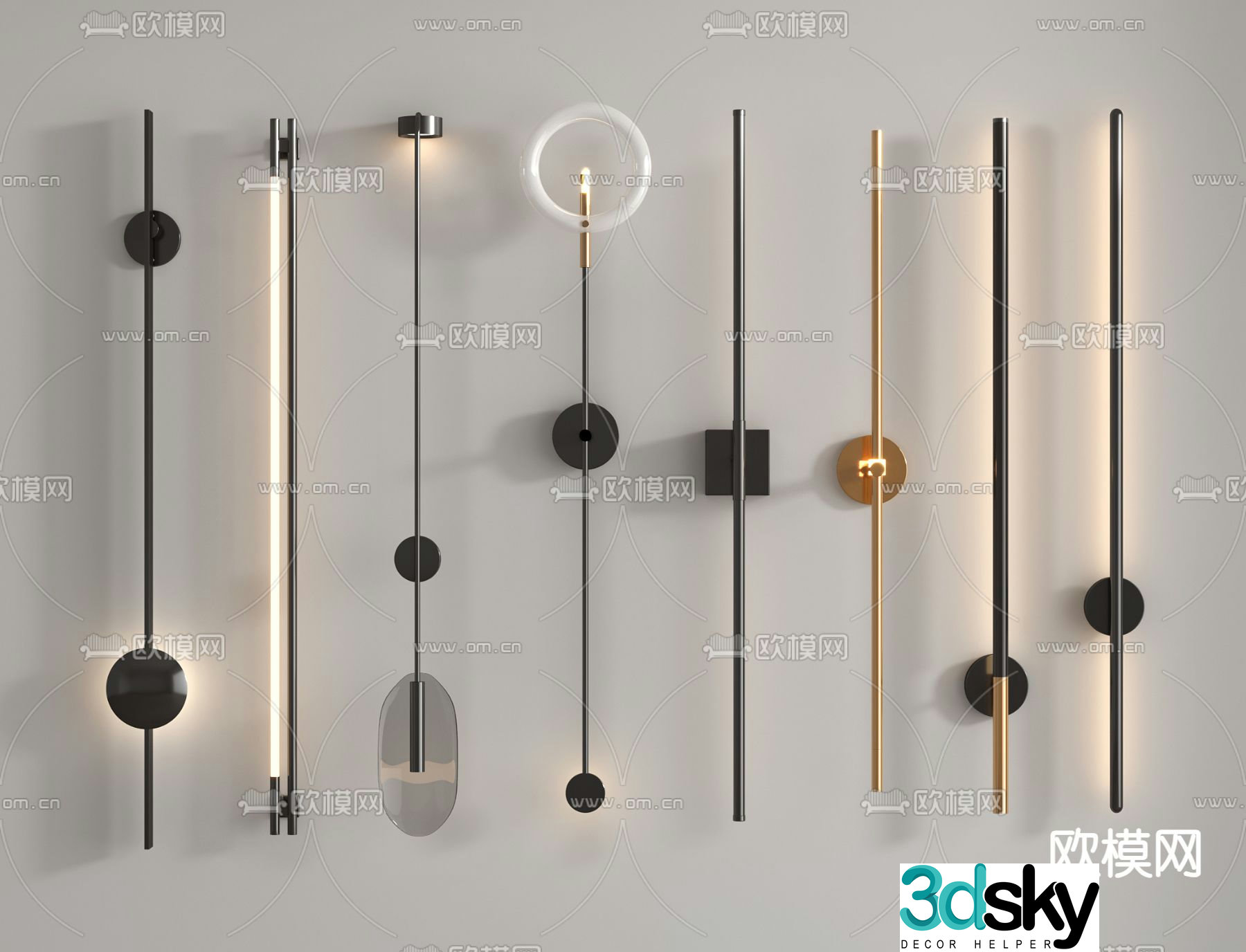 Minimalist wall lamp linear lamp 3D model