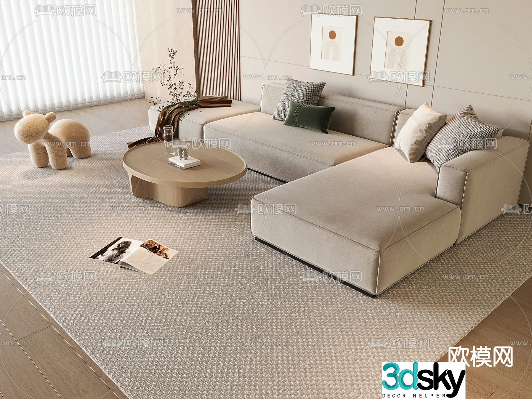 Cream style sofa combination 3d model