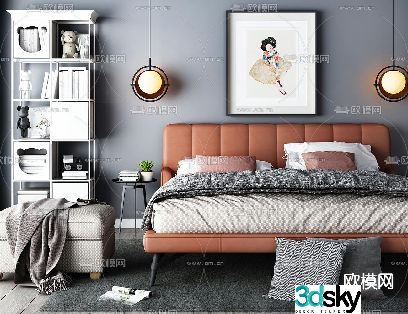 Modern double bed 3d model