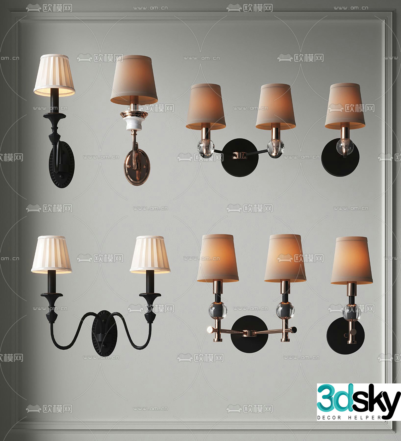 American wall lamp double head wall lamp 3d model