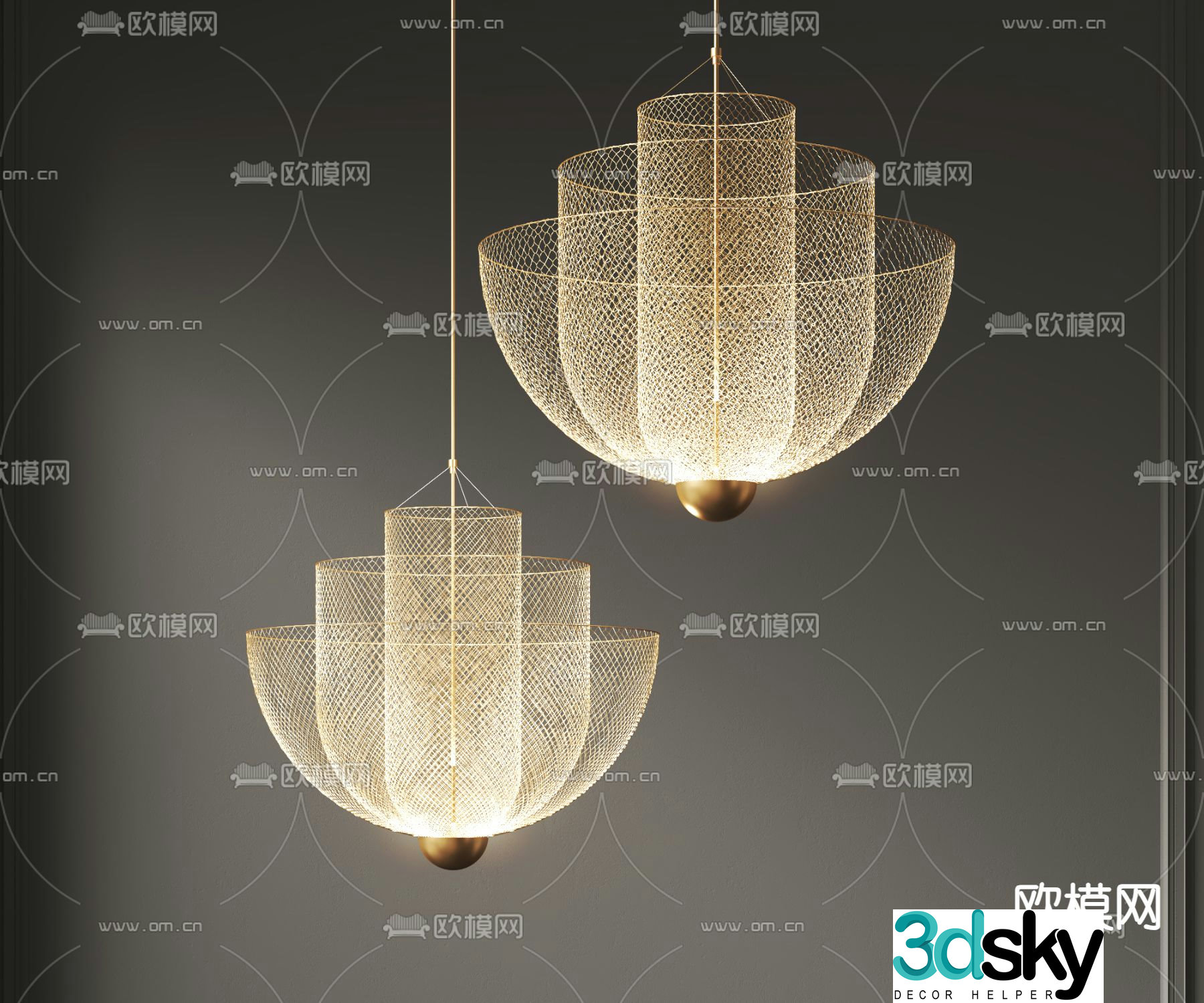Grid chandelier decorative lamp 3d model