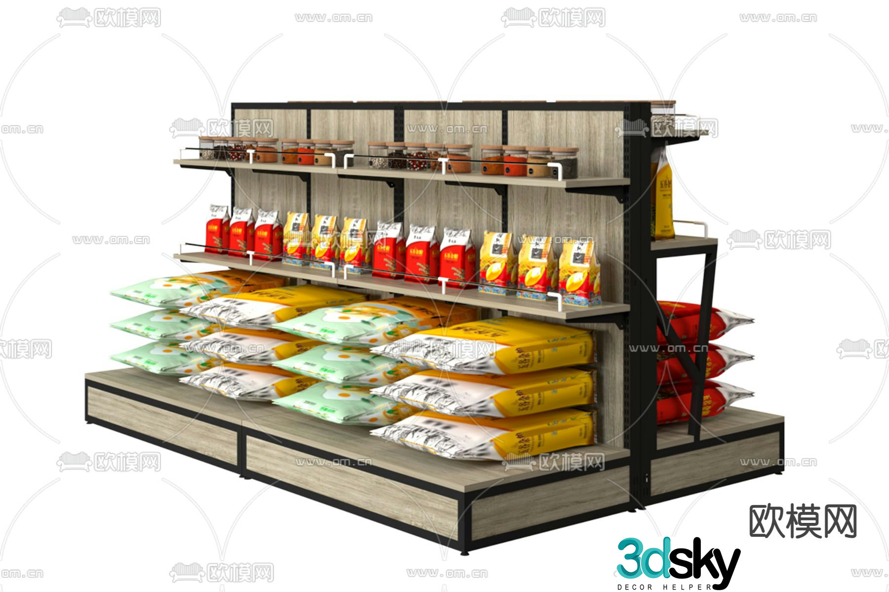 Rice rack supermarket shelf dry shelf 3d model