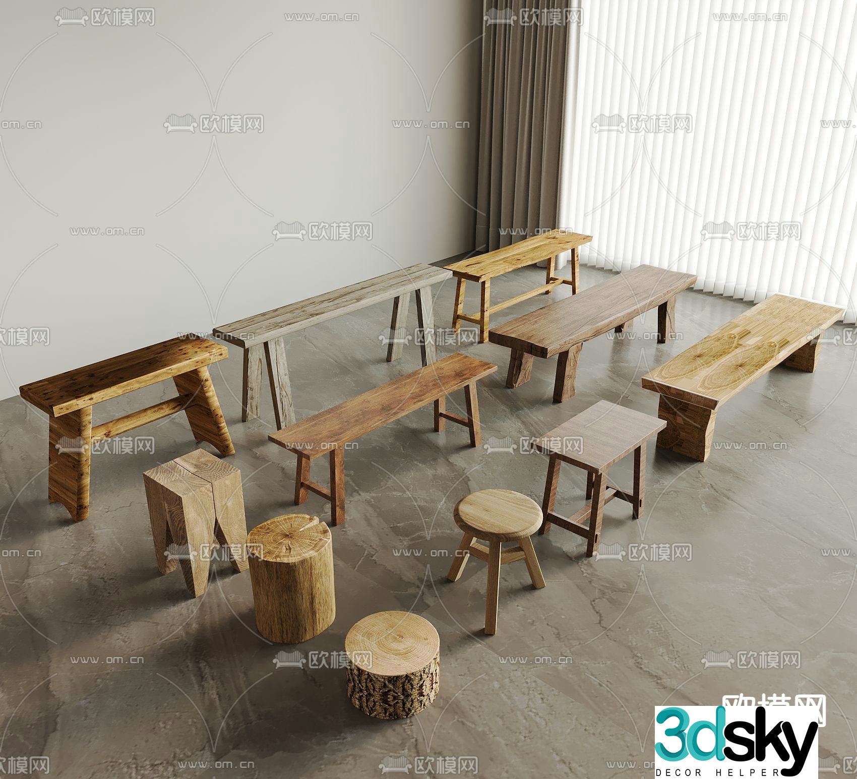wabi-sabi stool bench bench 3d model