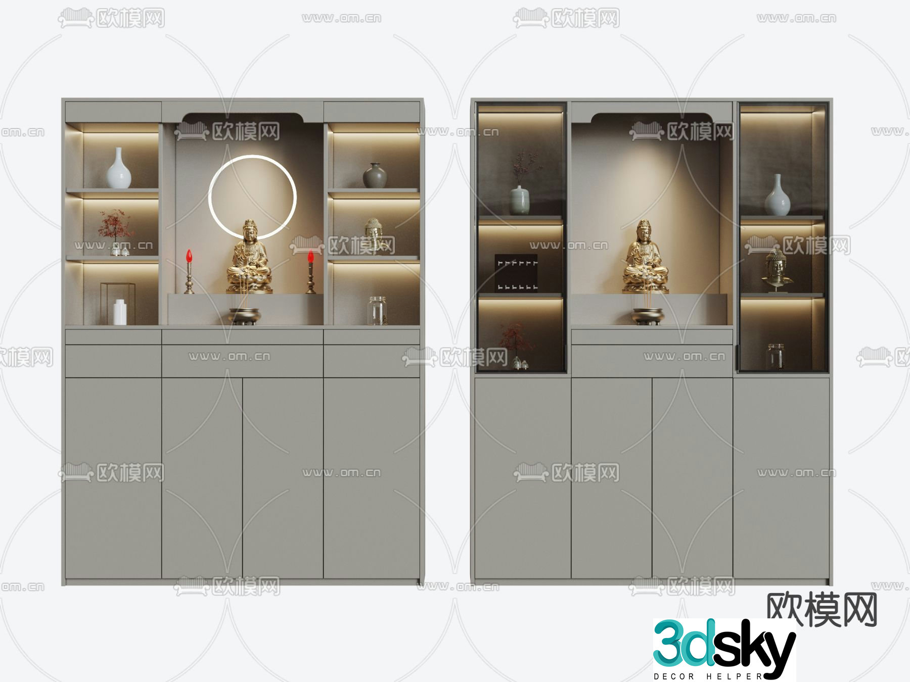 New Chinese style Buddhist niche shrine sacred cabinet 3D model