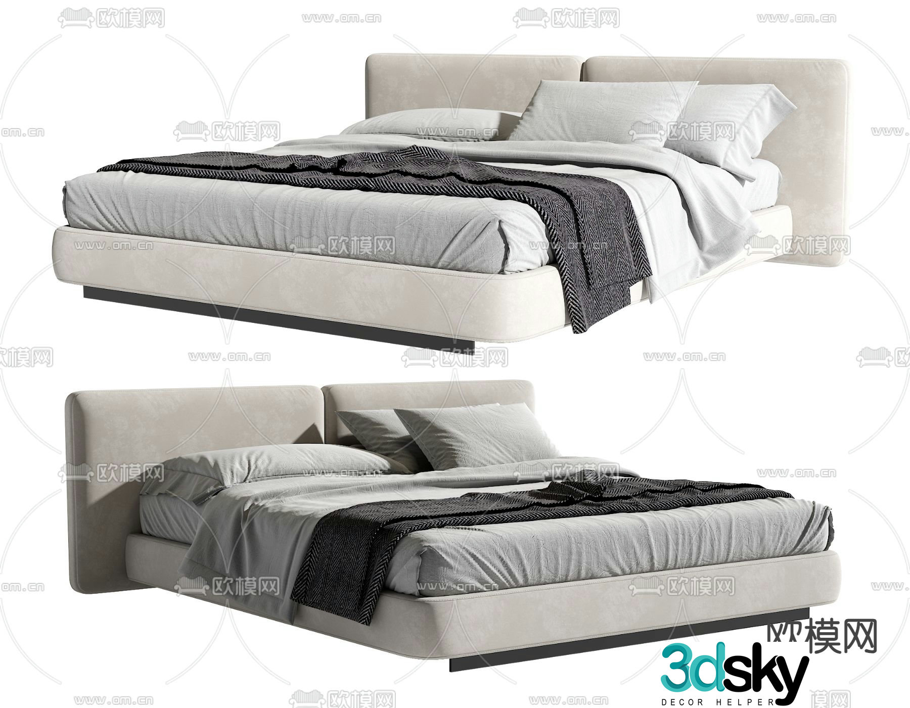 Modern double bed 3d model