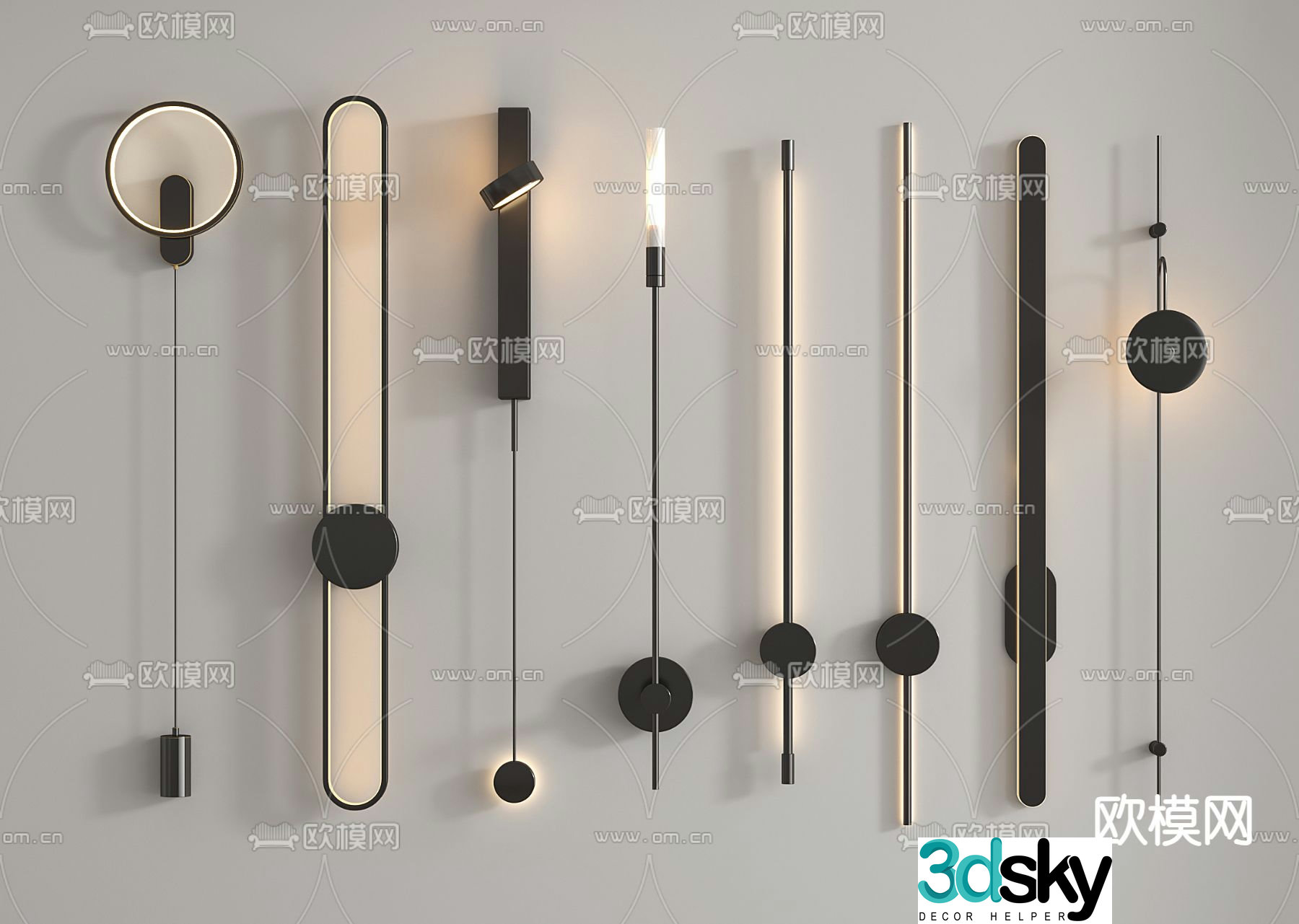 Minimalist wall light linear lamp 3d model