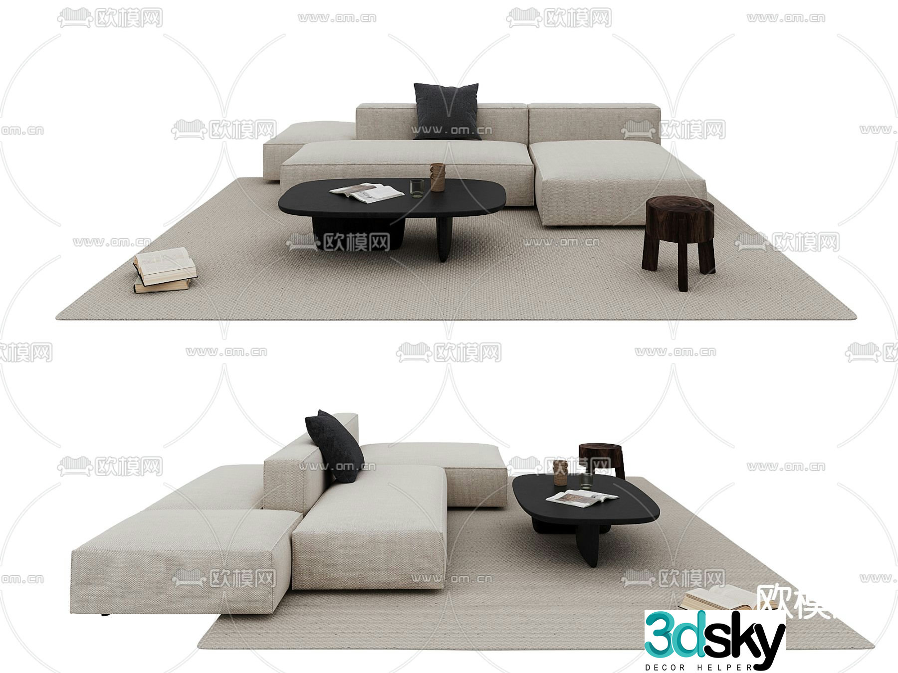 Wabi-sabi style sofa set 3d model