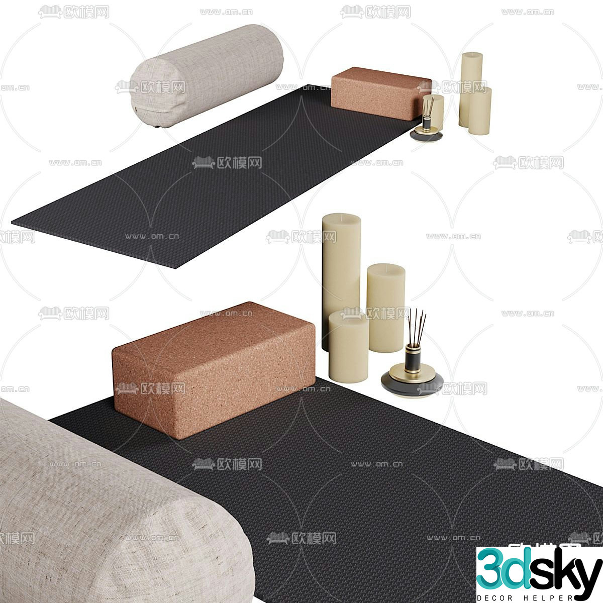 Yoga mat, yoga brick, yoga equipment 3d model