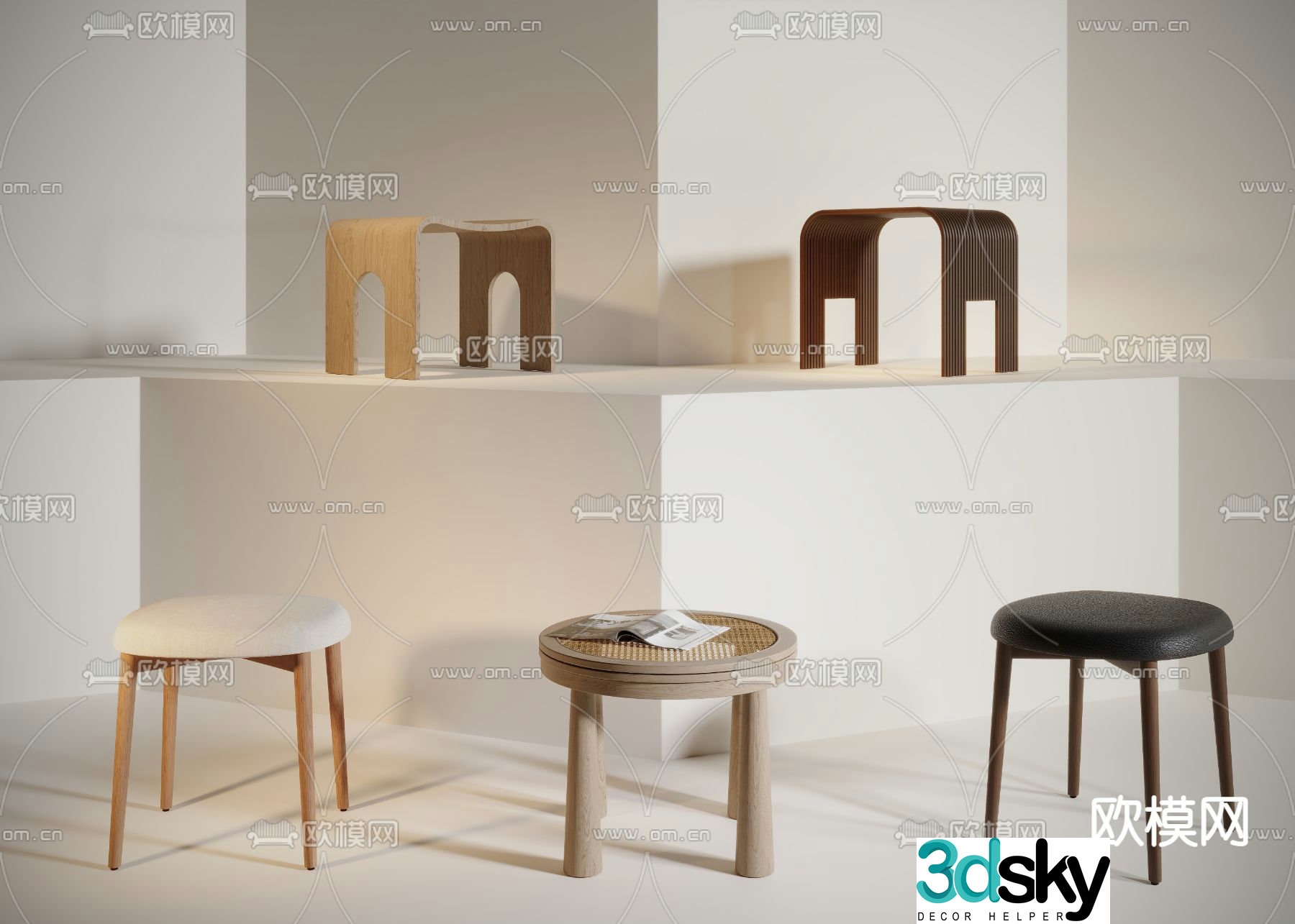 Stool low stool shoe changing stool 3d model