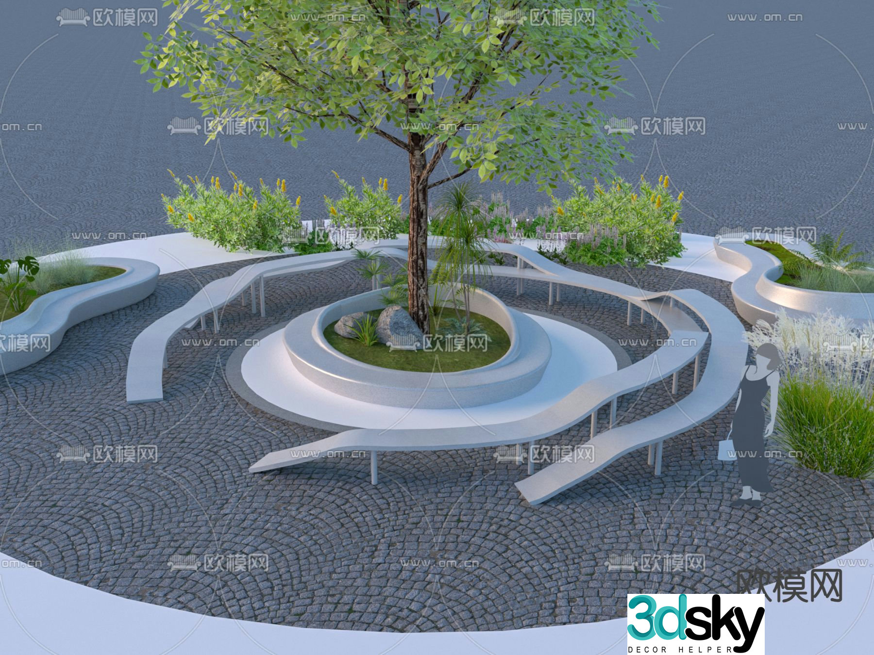 Square public chair park chair special-shaped seat 3D model