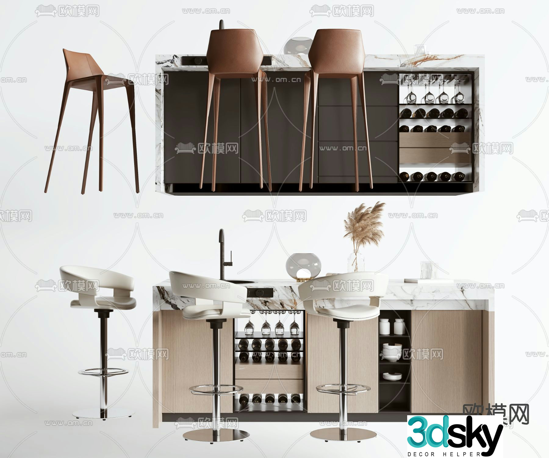 Water bar island table 3D model