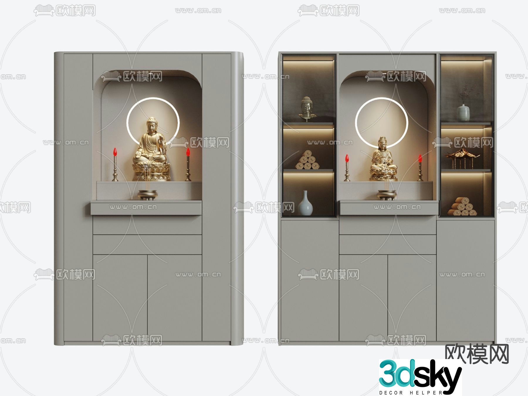 New Chinese style Buddhist niche shrine sacred cabinet 3D model
