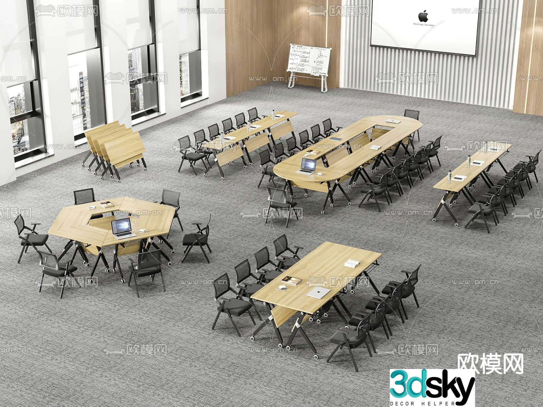 Modern conference table office desk chair training table 3d model