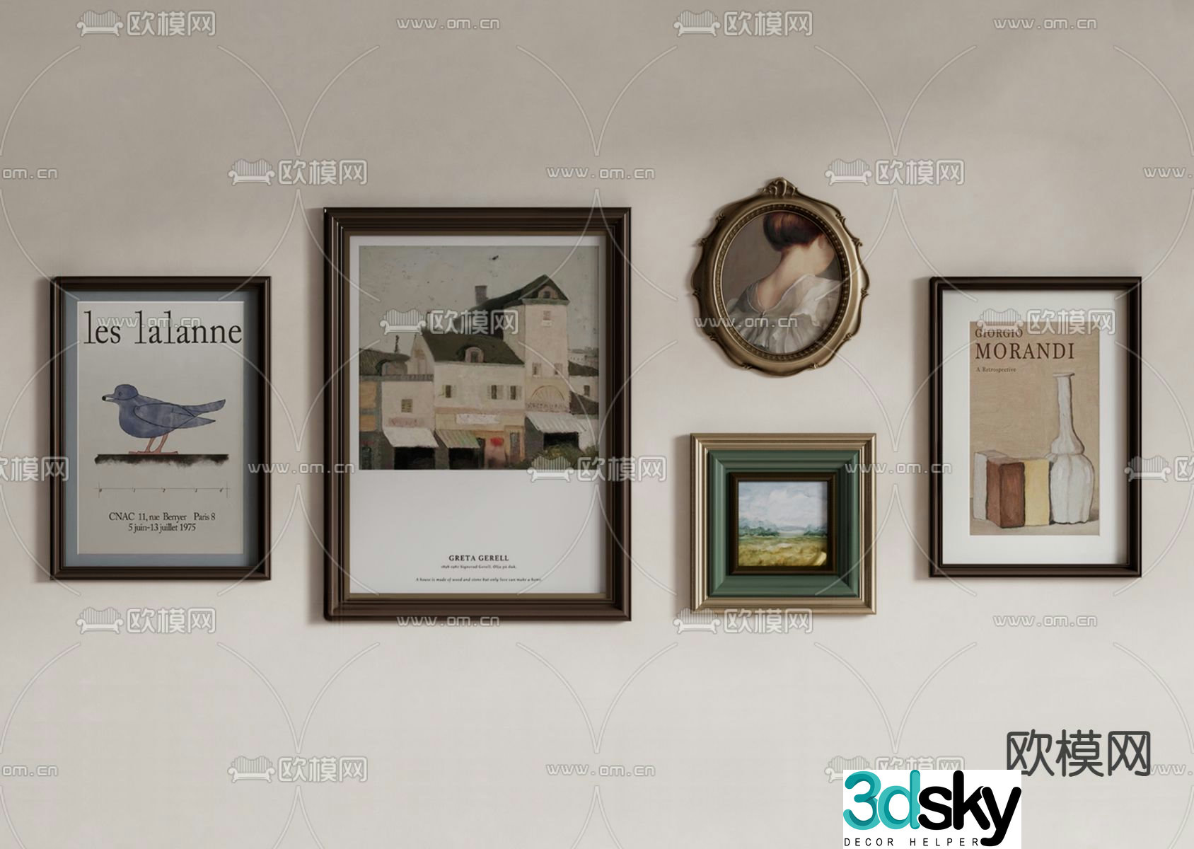 American retro hanging paintings decorative painting 3d model
