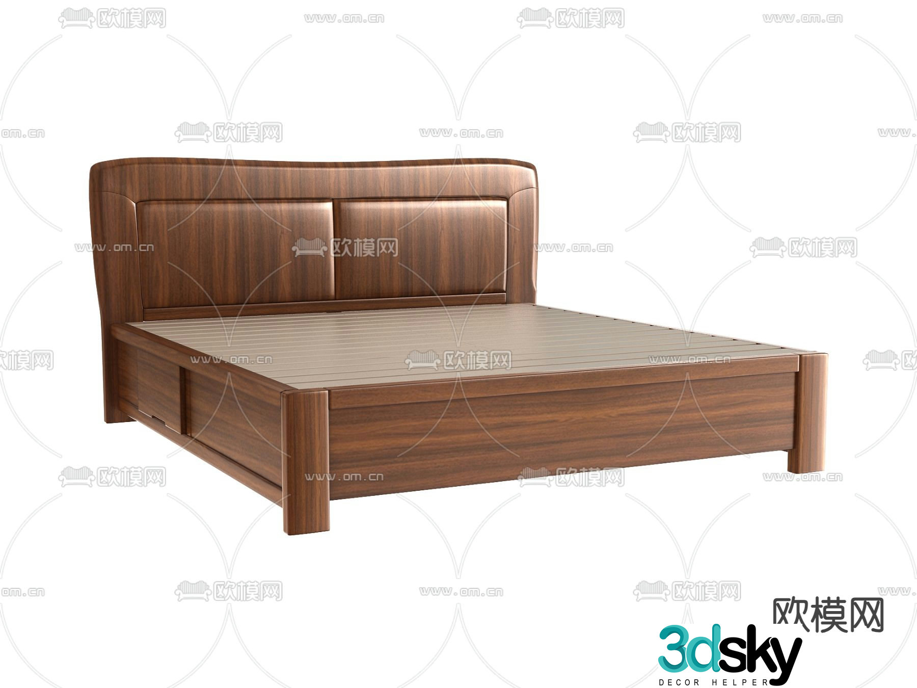 Solid wood double bed 3d model