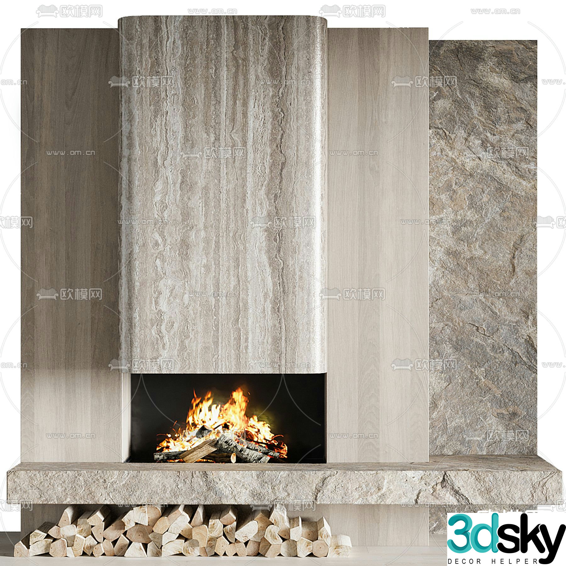 Background wall marble fireplace 3d model