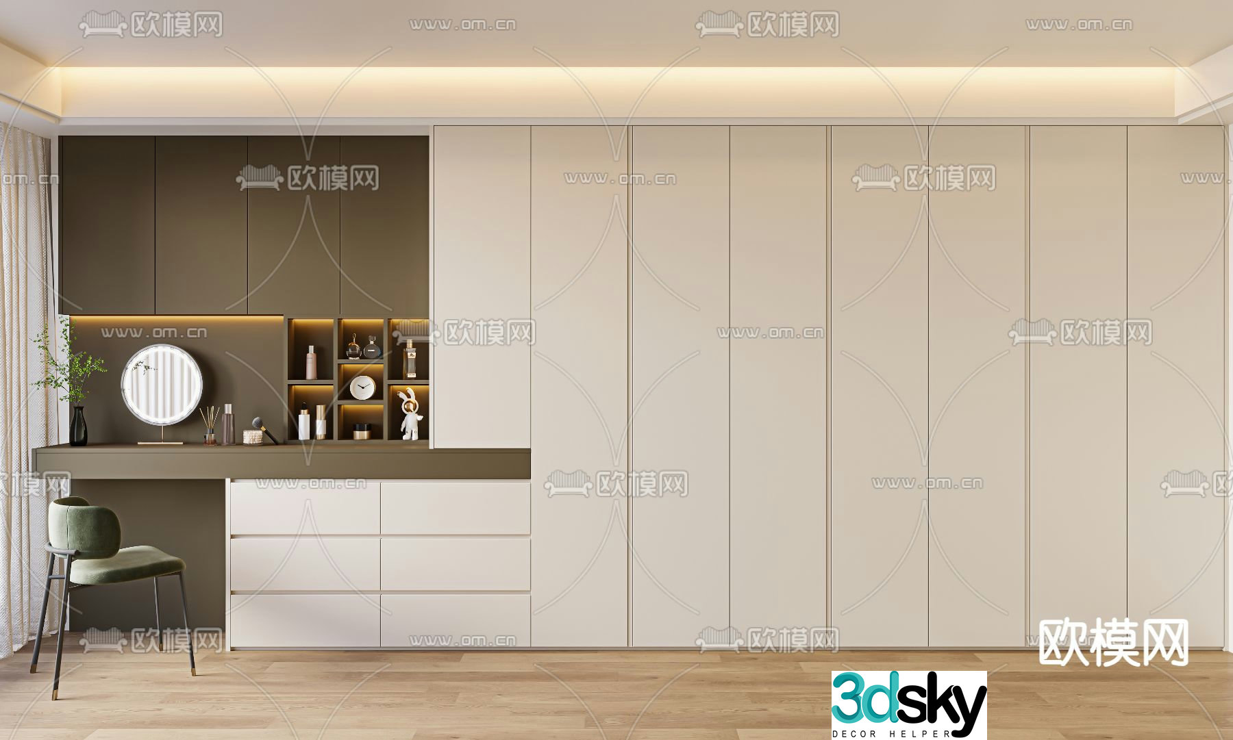 Modern wardrobe dresser integrated cabinet 3d model