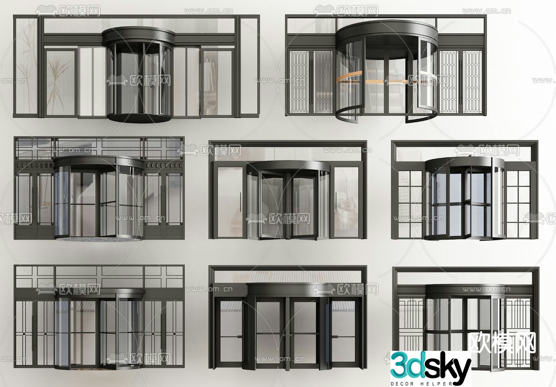 Automatic revolving door sensor door glass revolving door 3d model