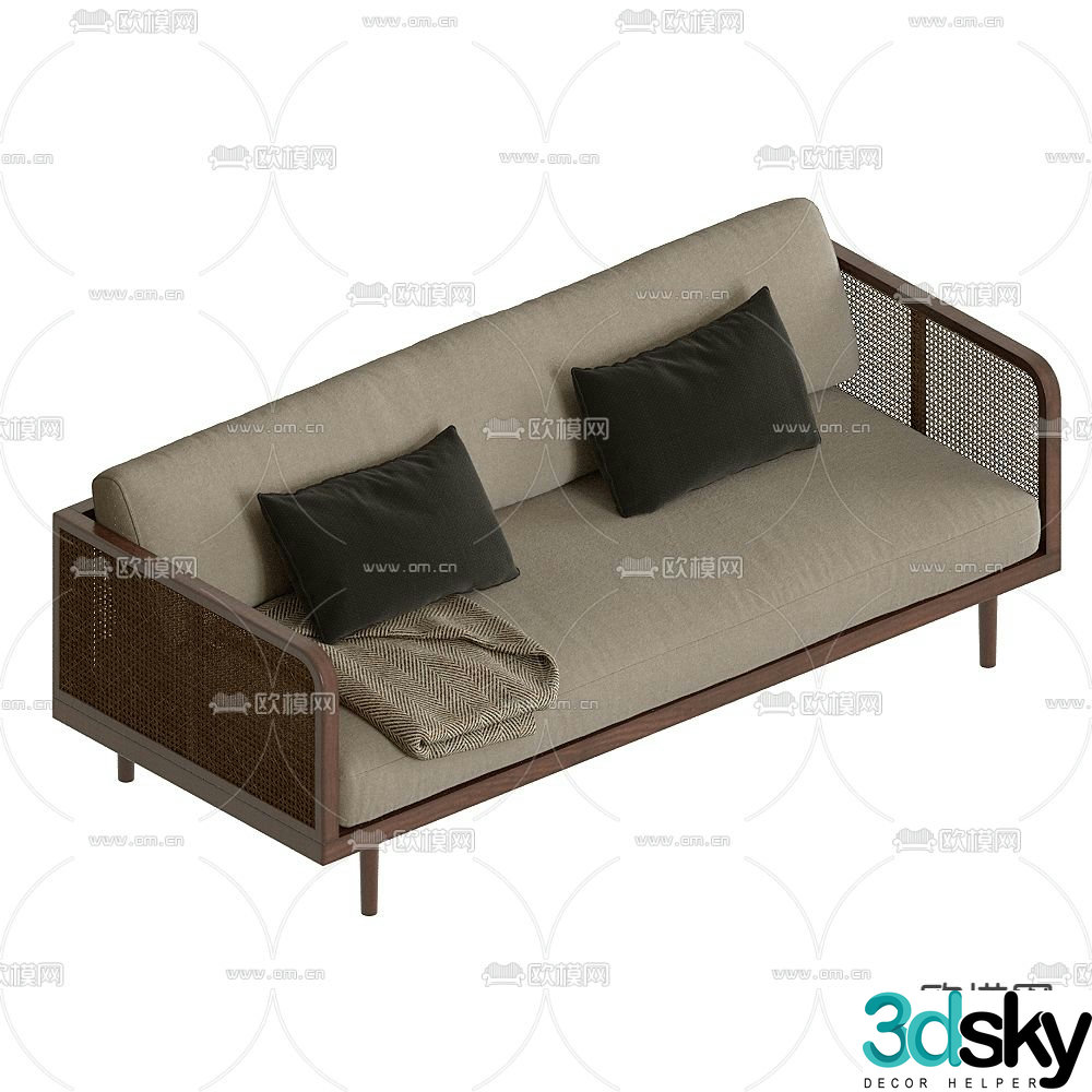 Rattan sofa double sofa 3d model