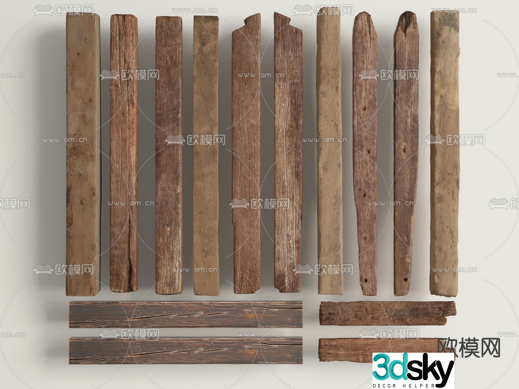 Old wood beams pillars 3d model