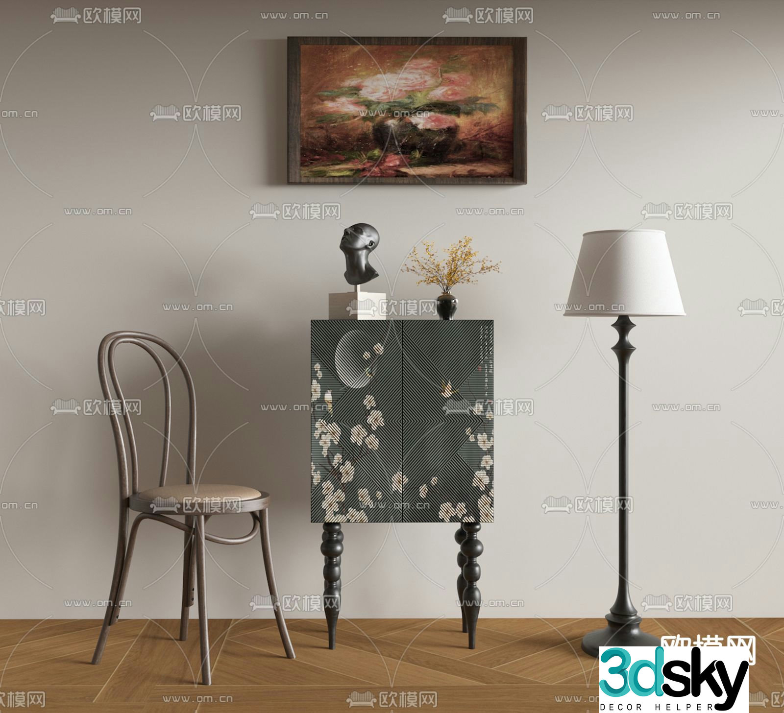 French retro hall cabinet tall cabinet decorative cabinet 3D model