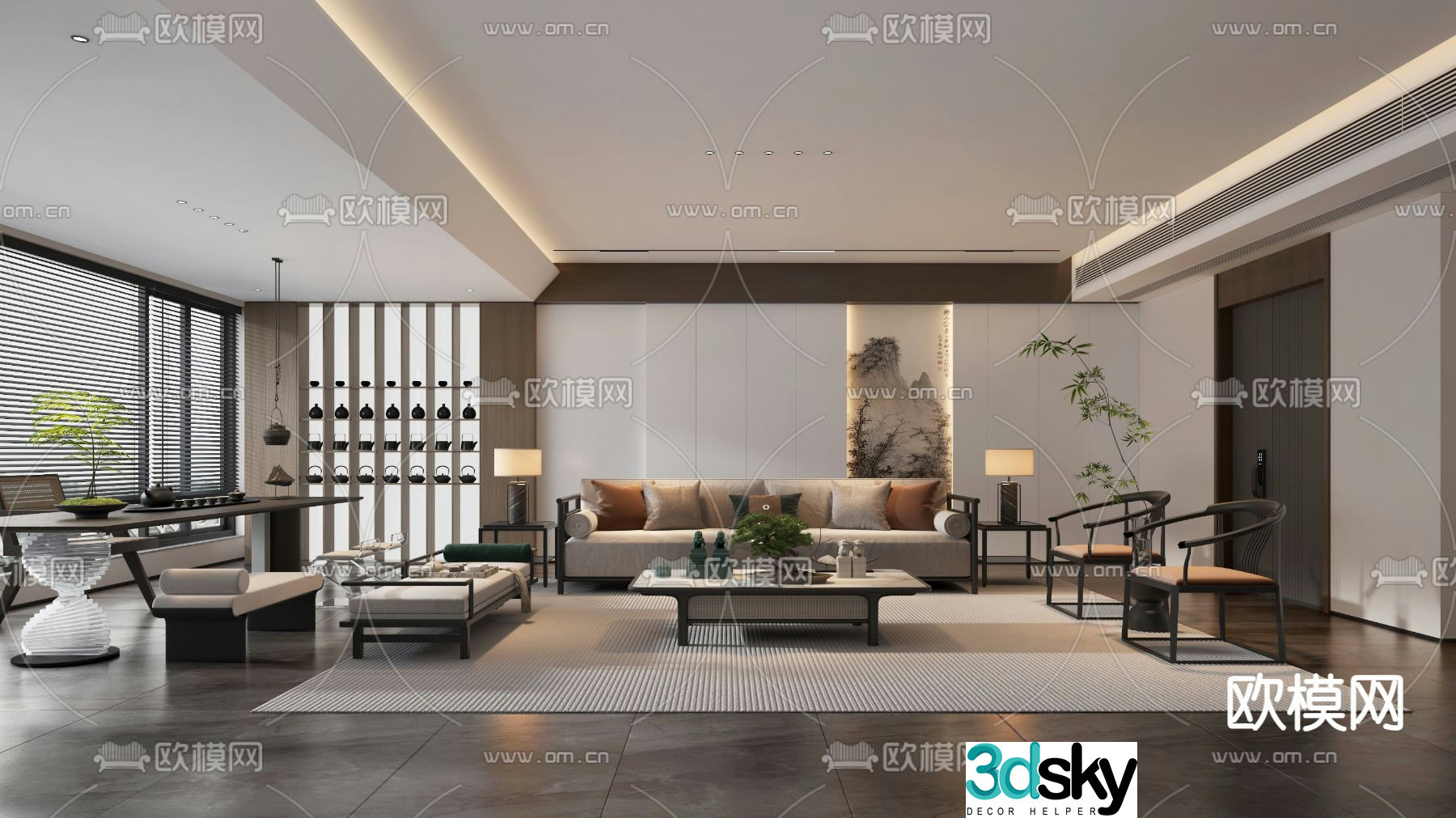 New Chinese style living and dining room 3D model