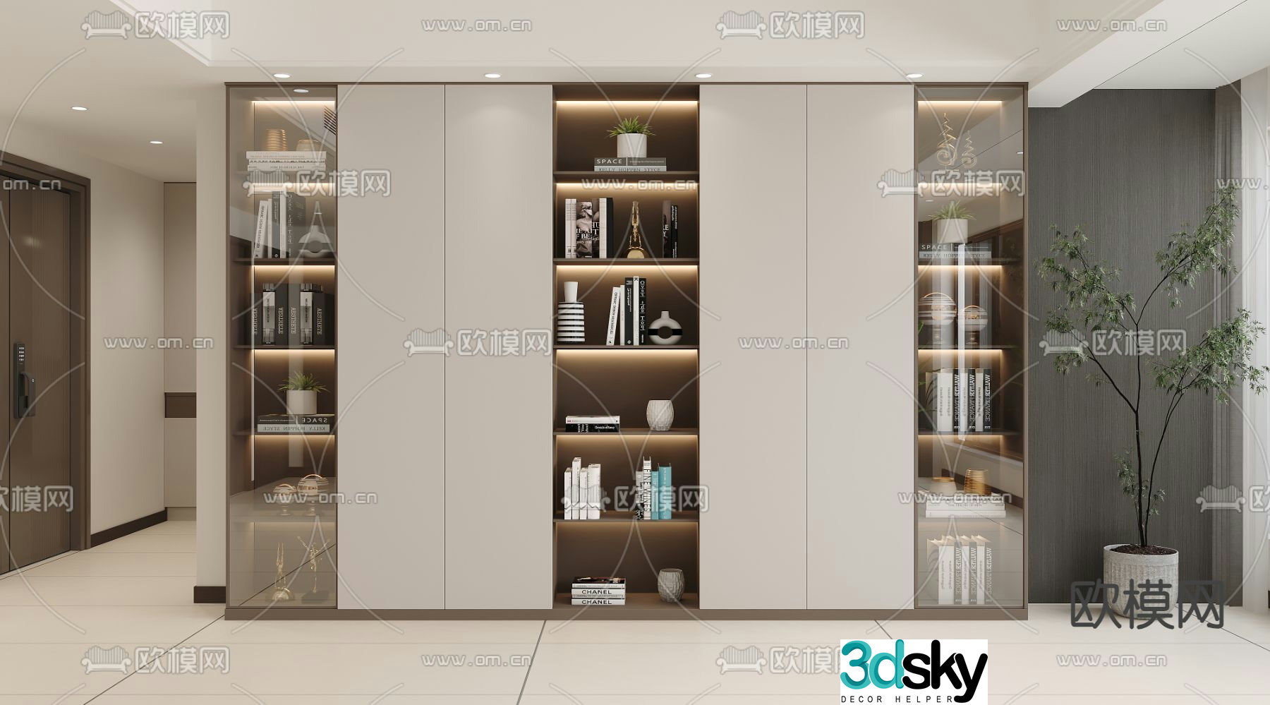 Modern bookcase display cabinet glass cabinet 3d model