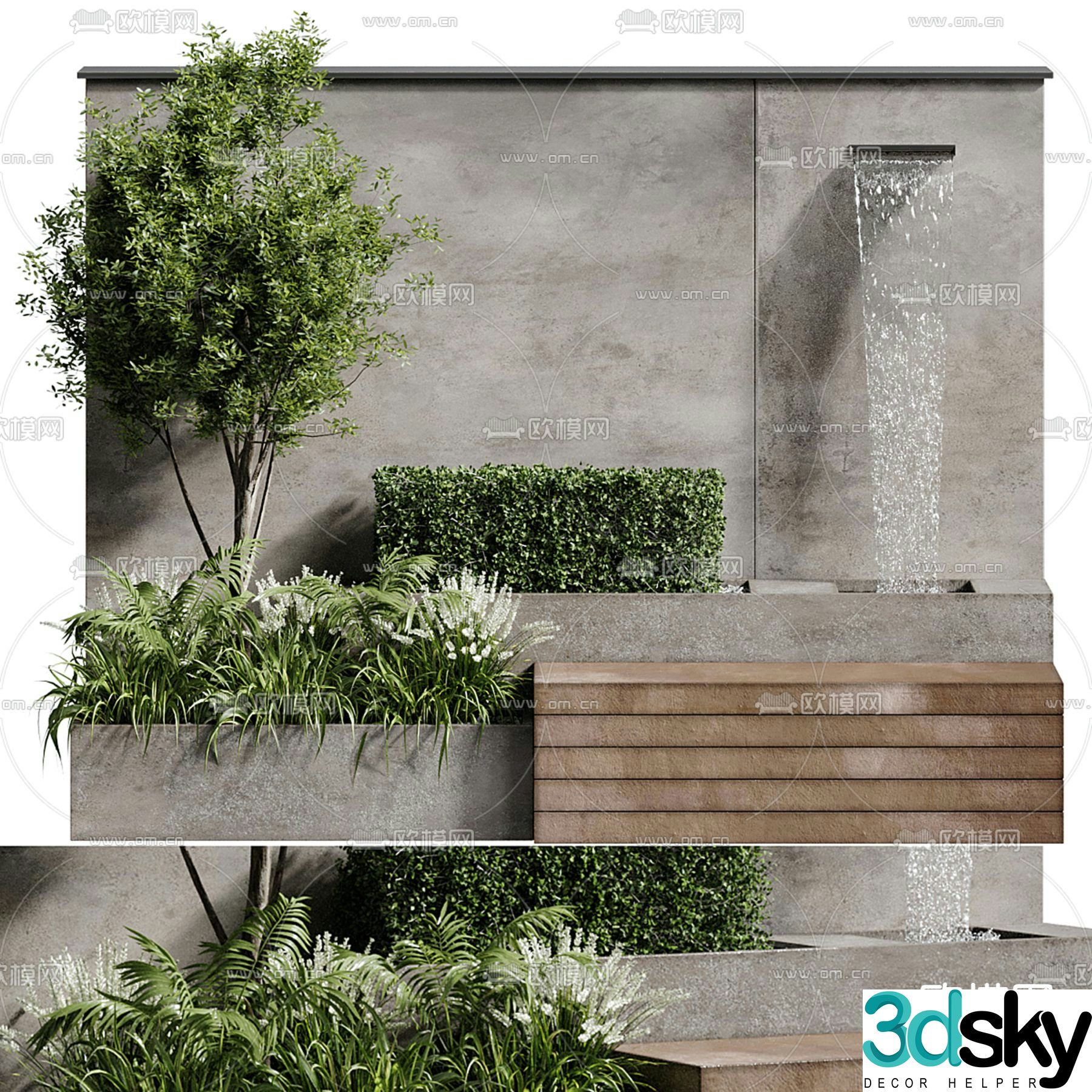 Outdoor public seating seat flower pond 3D model
