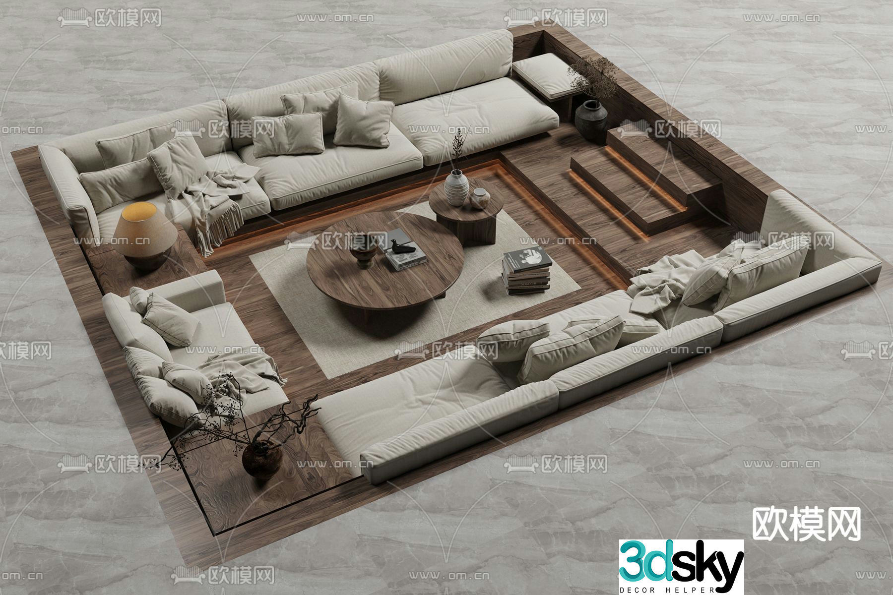 Medieval style sunken booth sofa 3D model