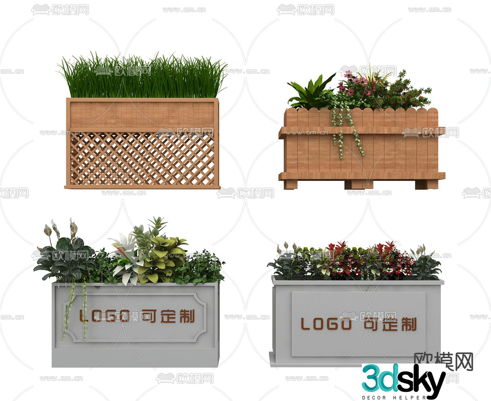 Outdoor flower box flower trough flower bed 3d model
