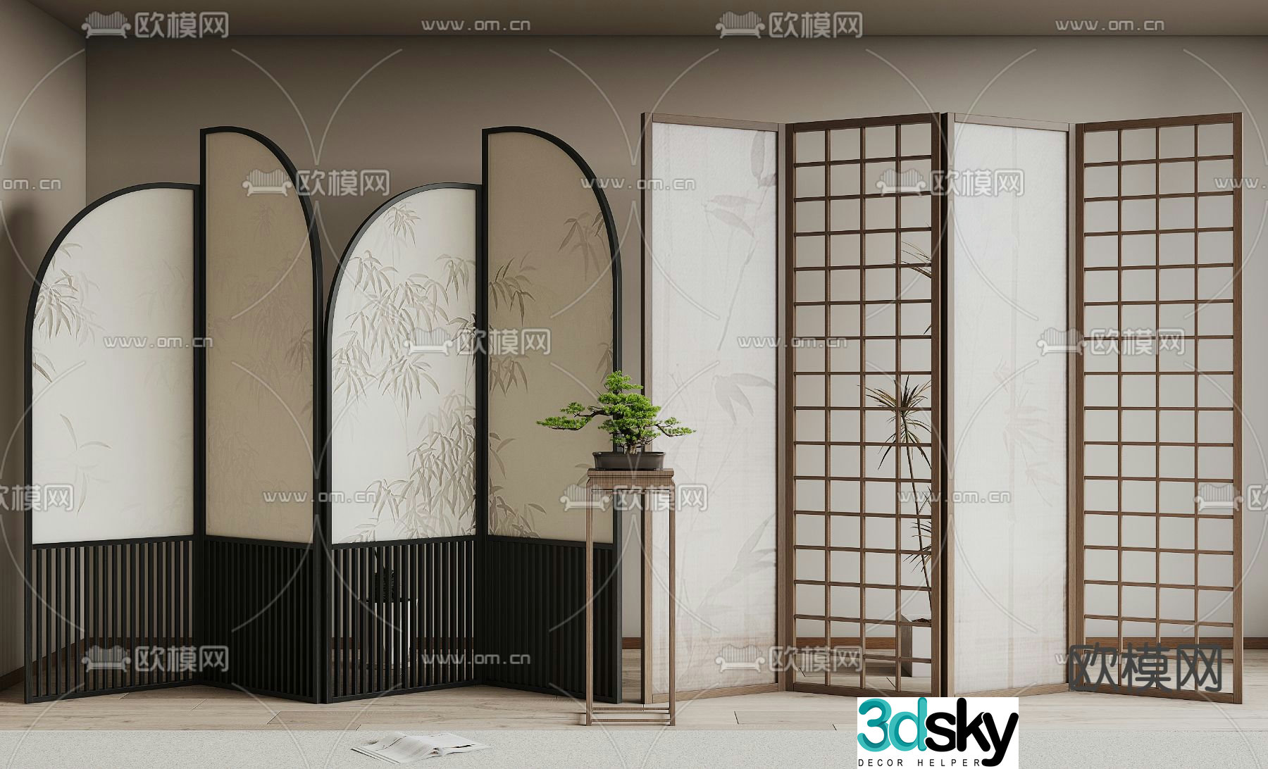 New Chinese style screen folding screen 3d model