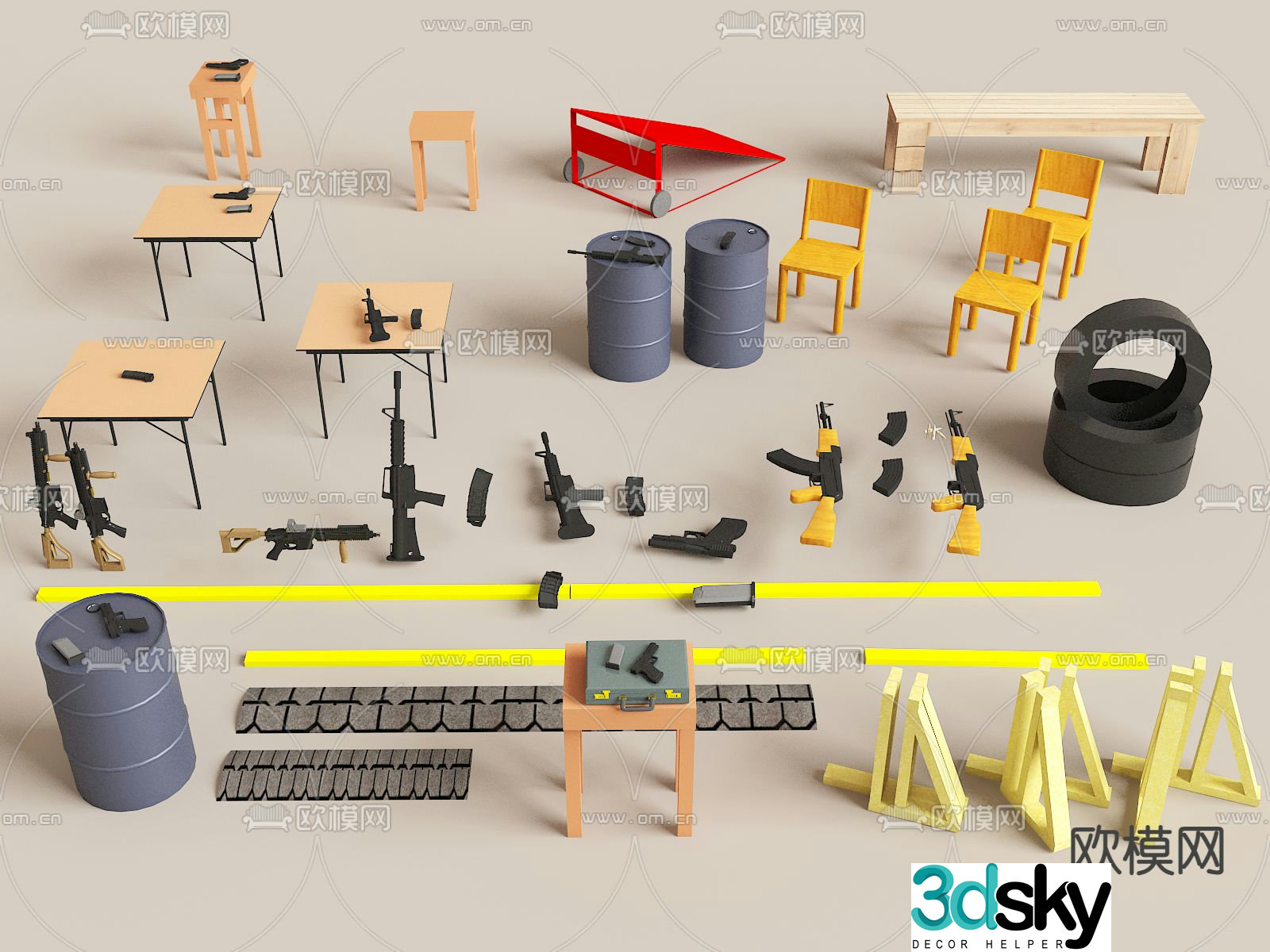 Military shooting gallery shooting props 3d model