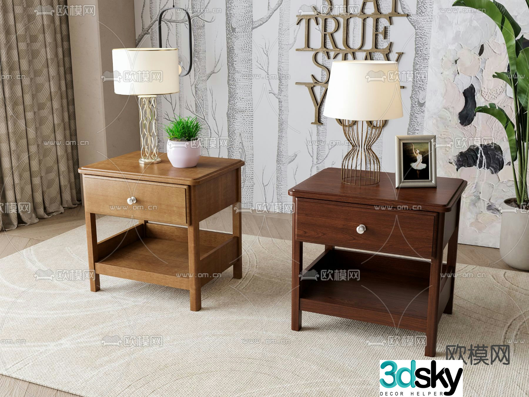 New Chinese style bedside table 3d model