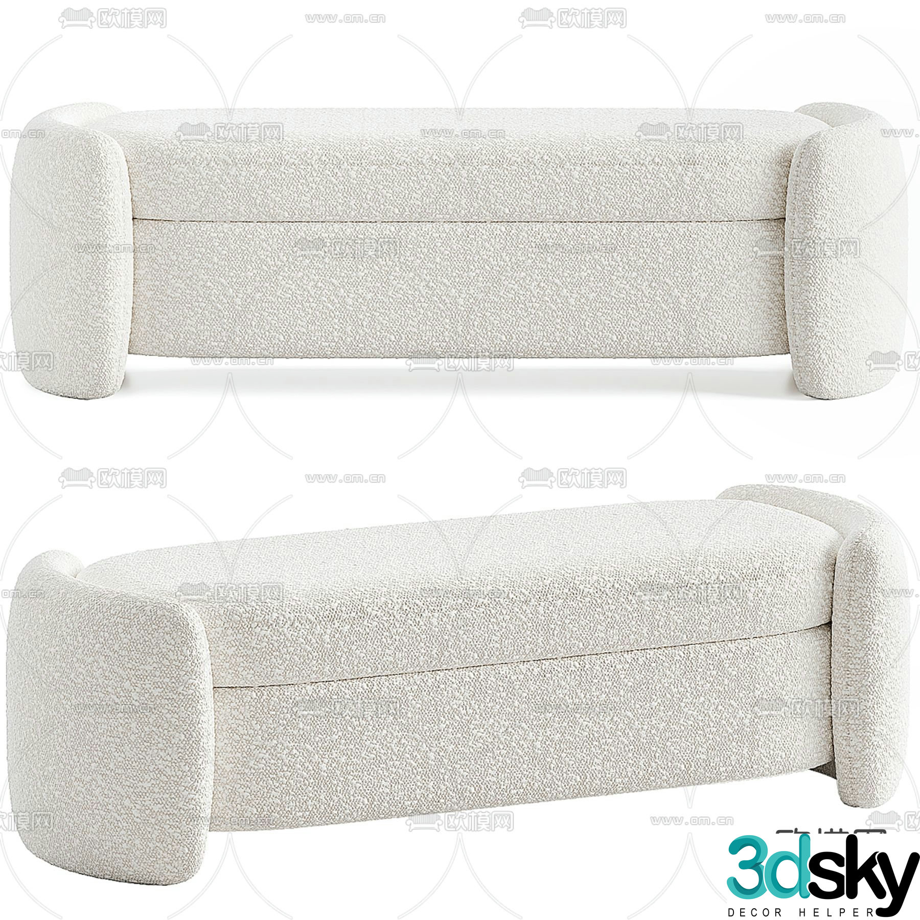 Modern fabric bed end stool bench 3d model