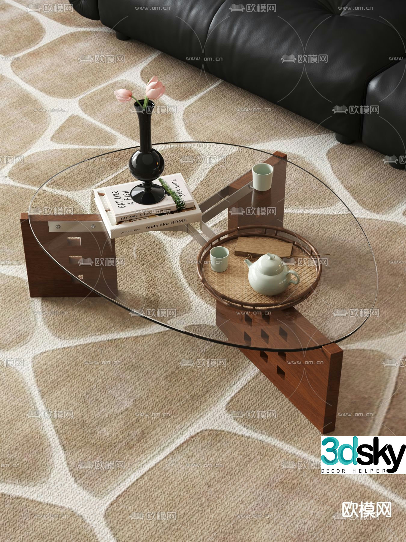 Modern glass coffee table 3d model