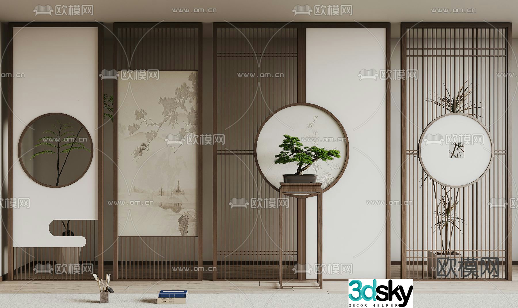 New Chinese style hollow partition 3D model