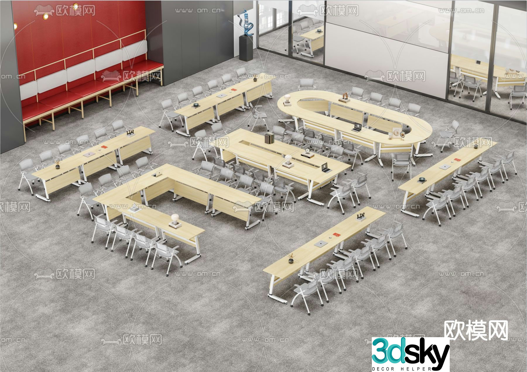 Modern conference table office desk chair training table 3d model